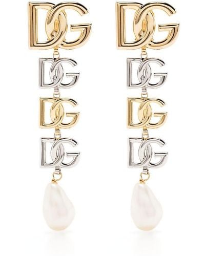 Dolce & Gabbana Clip-on Earrings With Dg Logo - White