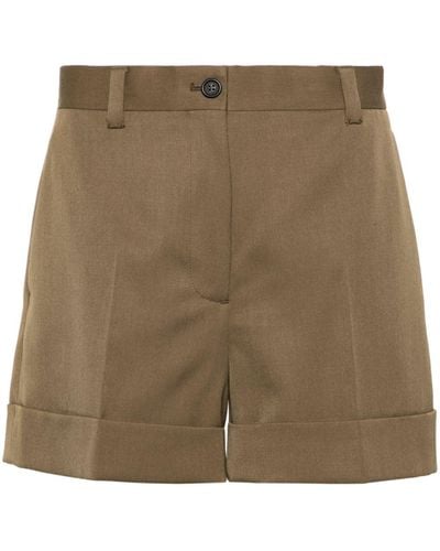 Miu Miu Logo-patch Wide-leg Tailored Shorts - Brown