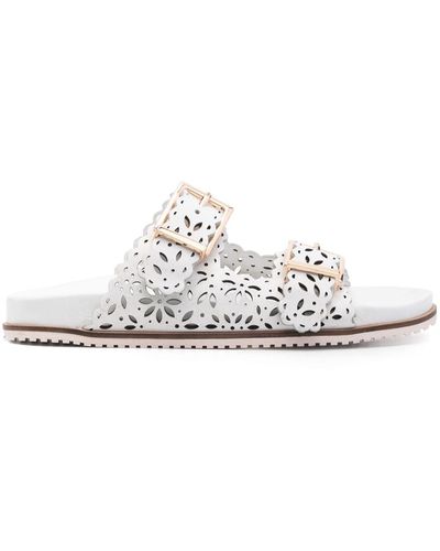 Twin Set Laser-cut Leather Sandals - White
