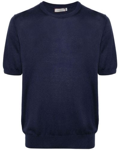 Canali Cotton-blend Knitted T-shirt - Blue