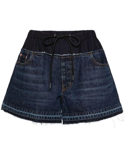 Sacai Contrasting-fabric Cotton Shorts - Blue