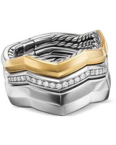 David Yurman 18kt Gold And Sterling Silver Stax Diamond Ring - White