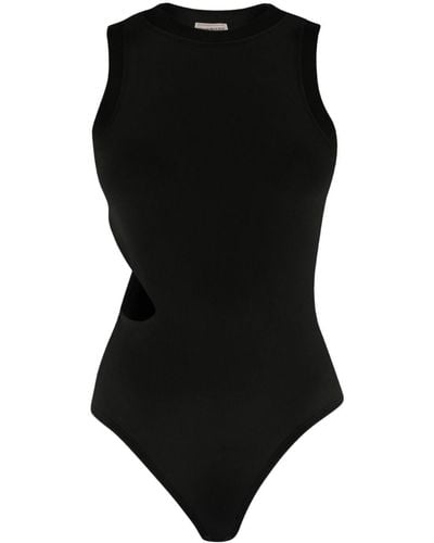 Alexander McQueen Cut-out Ribbed Bodysuit - Black