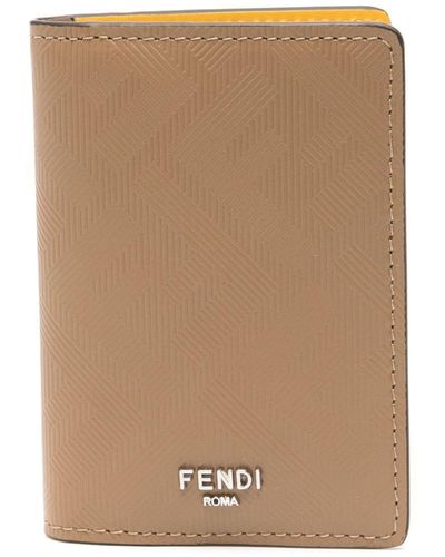 Fendi Ff-patterned Leather Card Holder - Natural