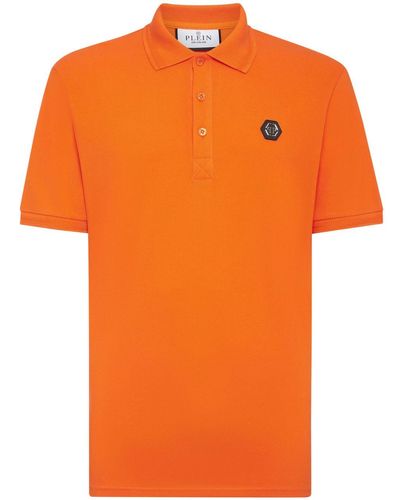 Philipp Plein Hexagon-patch Cotton Polo Shirt - Orange