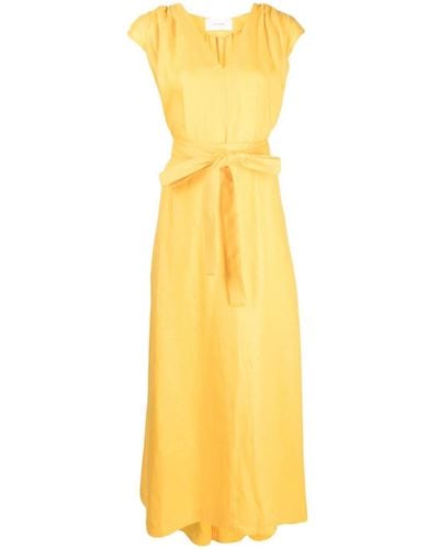 Bondi Born Kleid aus Bio-Leinen mit V-Ausschnitt - Gelb