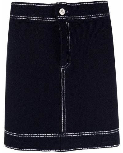 Barrie Contrast-stitching Denim Mini Skirt - Blue