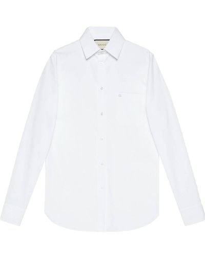 Gucci Camisa de Popelina de Algodón con Doble G - Blanco