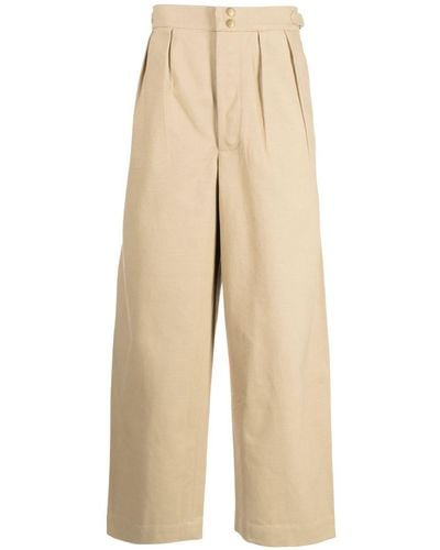 Bode Pleat-detailing Cotton Pants - Natural