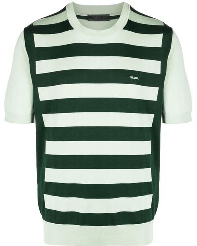 Prada Gestreiftes T-Shirt mit Logo-Print - Grün