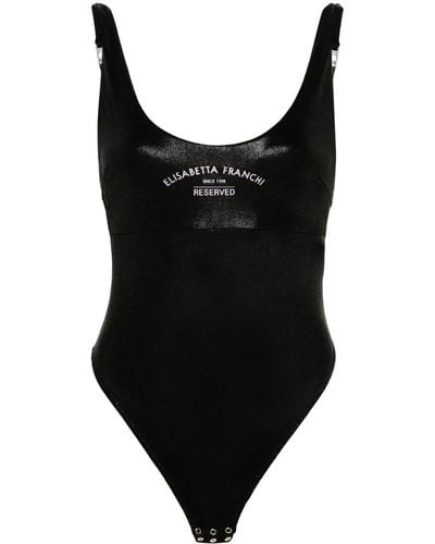 Elisabetta Franchi Logo-print Lamé Bodysuit - Black