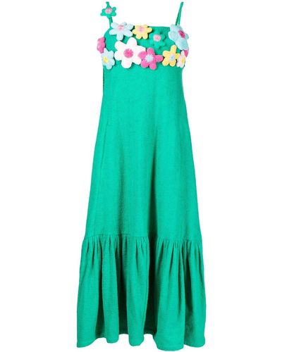 Mira Mikati Wadded Floral-appliqué Midi Dress - Green