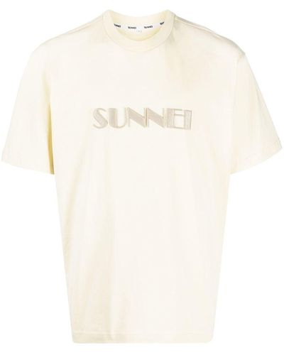 Sunnei Embroidered-logo Cotton T-shirt - Natural