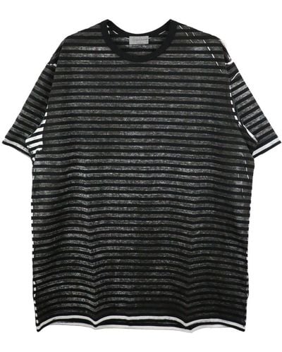 Yohji Yamamoto ストライプ Tシャツ - ブラック
