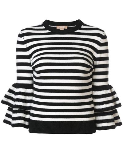 Michael Kors Striped Peplum Sleeve Sweater - Zwart