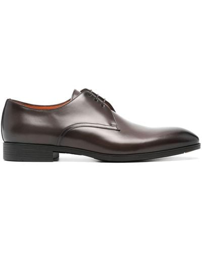 Santoni Round-toe Leather Oxford Shoes - Brown