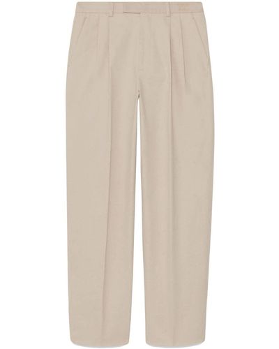 Gucci Logo-embroidered Cotton Tailored Trousers - Natural