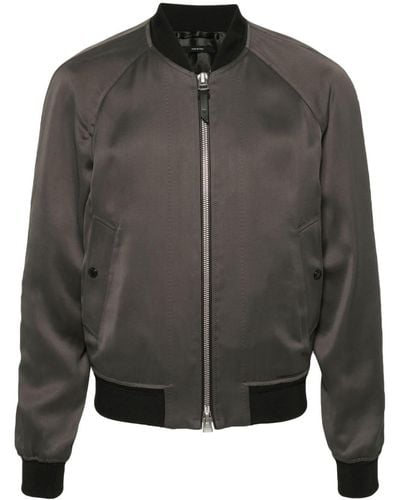 Tom Ford Bomber Jacket With Ribbed Trim - Grey
