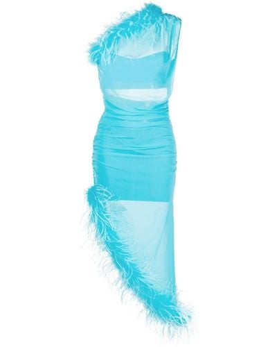 GIUSEPPE DI MORABITO Midi-jurk Met Veren - Blauw
