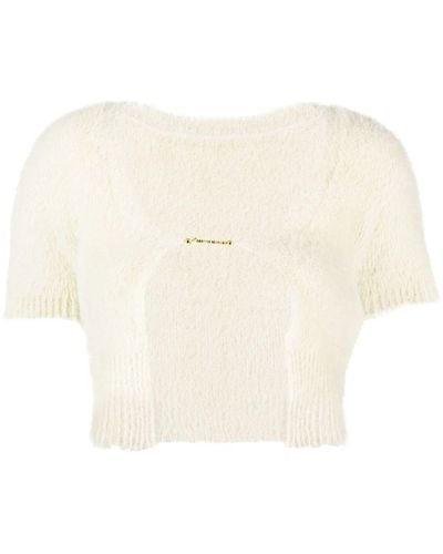 Jacquemus La Maille Neve Logo Cropped Cardigan - Natural