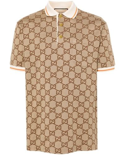 Gucci Poloshirt Aus Baumwolle Und Seide Mit GG - Braun