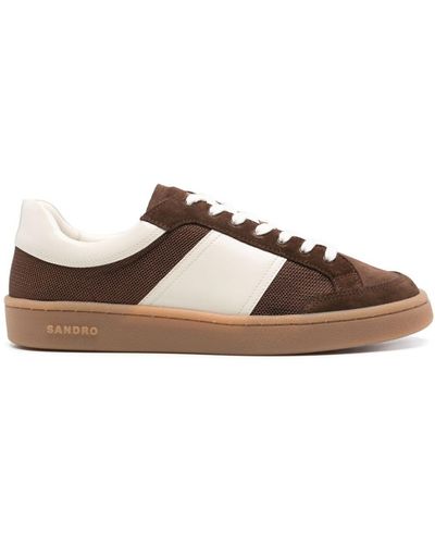 Sandro Mesh-detailed Leather Trainers - Brown