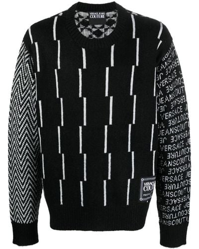 Versace Jeans Couture Pullover mit geometrischem Intarsienmuster - Schwarz