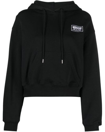 Moschino Jeans Embroidered-logo Cotton Hoodie - Black