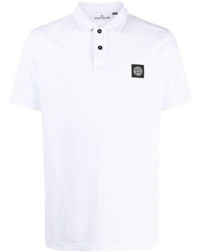 Stone Island Compass-patch Piqué Polo Shirt - White