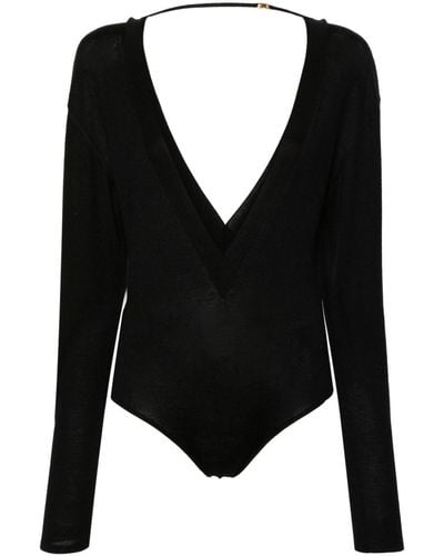 Saint Laurent V-neck Fine-knit Bodysuit - Black