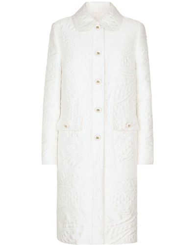 Dolce & Gabbana Manteau en brocart avec boutons logo DG - Blanc
