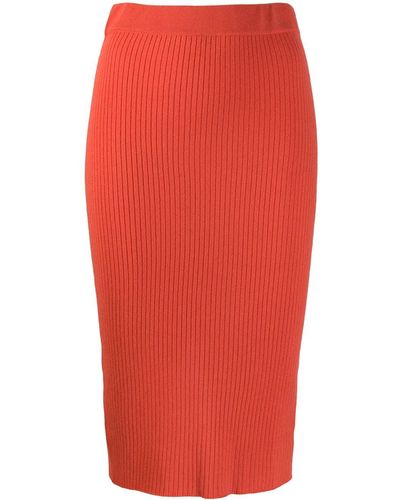 Cashmere In Love Ribbed Knitted Skirt - Red