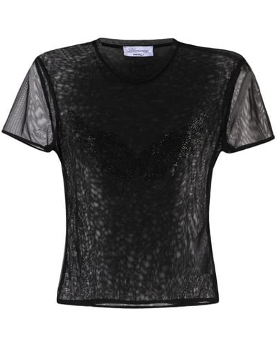 Blumarine Bead-embellished Sheer T-shirt - Black