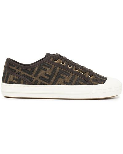 Fendi Ff Logo Low-top Sneakers - Brown