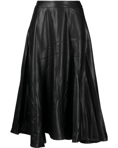 B+ AB Seam-detail Asymmetric-hem Midi Skirt - Black