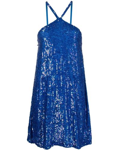 P.A.R.O.S.H. Sequin-embellished Halter Mini Dress - Blue