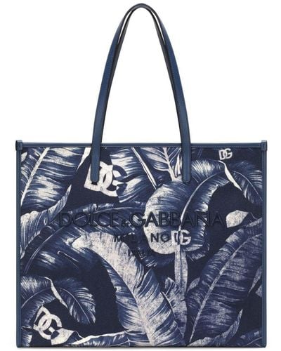 Dolce & Gabbana Logo-Embroidered Canvas Shoulder Bag - Blue