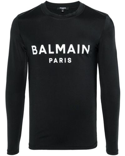 Balmain T-shirt Met Logoprint En Lange Mouwen - Zwart