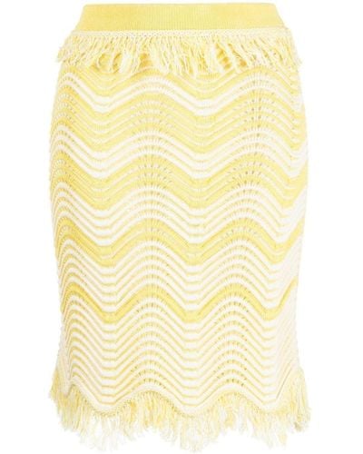 Genny Fringe-detail Knitted Skirt - Yellow