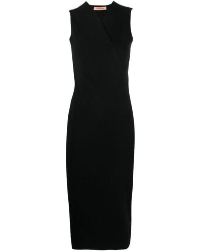 Yves Salomon Wrapped V-neck Midi Dress - Black