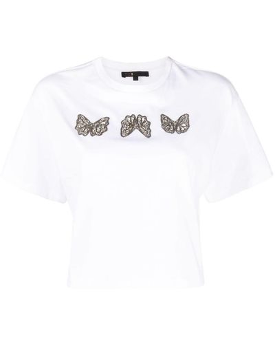 Maje Butterfly-print Rhinestone -embellished T-shirt - White