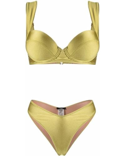 Noire Swimwear Satin-finish Balconette-style Bikini Set - Green