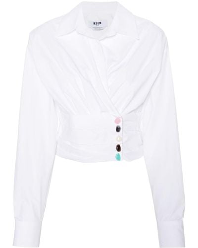 MSGM Stone-embellished Wrap Shirt - White