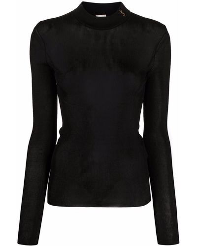 Saint Laurent Ysl Ribbed Silk Jumper - Black