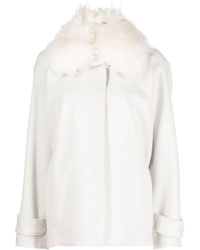 Stella McCartney Manteau en laine à col en fourrure artificielle - Blanc