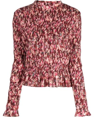 Merlette Floral-print Cotton Top - Red