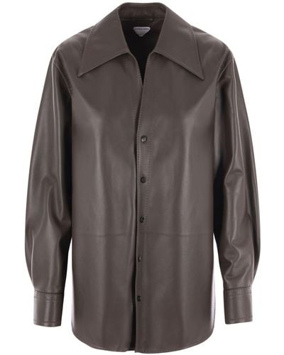 Bottega Veneta Nappa Leather Buttoned Shirt - Grey