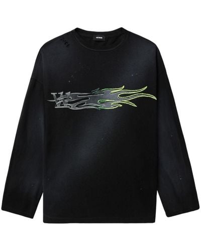 we11done Motif-embroidered Cotton Sweatshirt - Black