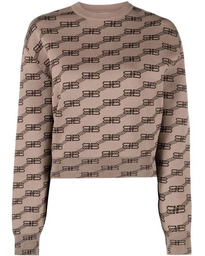 Balenciaga Pull à motif monogrammé BB - Marron