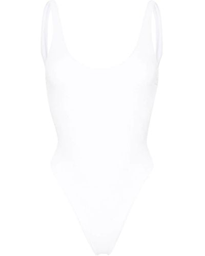 Elisabetta Franchi Badeanzug mit strassverziertem Monogramm - Weiß